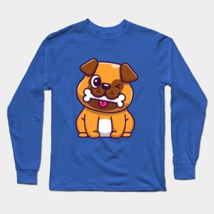 Cute Dog Bite Bone Cartoon Long Sleeve T-Shirt